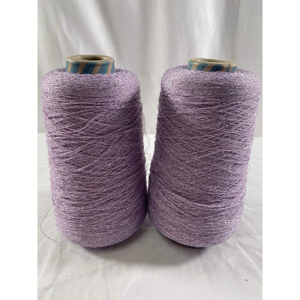 (2) Fancy Cone Yarn Spool Yarn Purple Linen Cotton Blend Glitter 490g NW #830